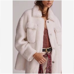 NWOT Anthropologie Maeve Cinched & soft elegant faux fur coat in ivory
